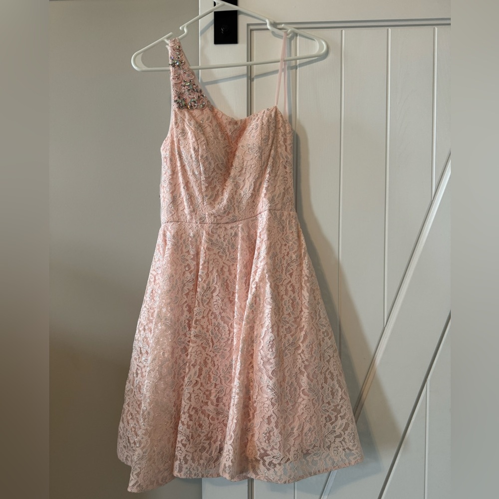 NWOT Sequin Hearts Juniors Women’s Size 3 Pink Silver Dress Mesh Rhinestone Back